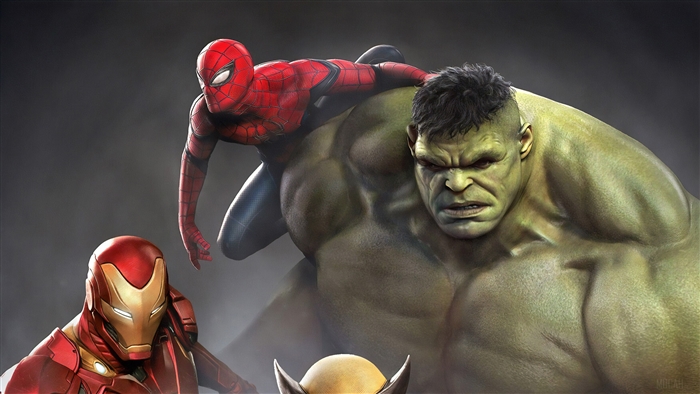 Marvel Heroes Iron Man, Hulk, Spiderman, and Wolverine 4K
