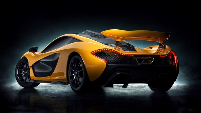 Yellow McLaren P1 rear view 4K