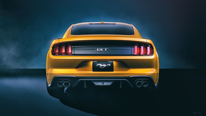 Yellow Ford Mustang GT Rear 4K
