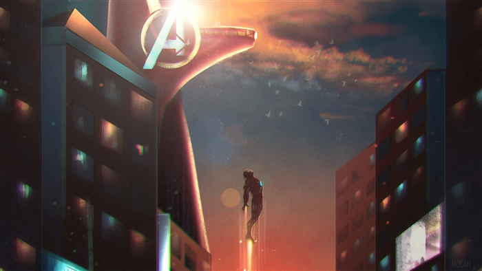 Iron Man flying near Stark Tower 4K