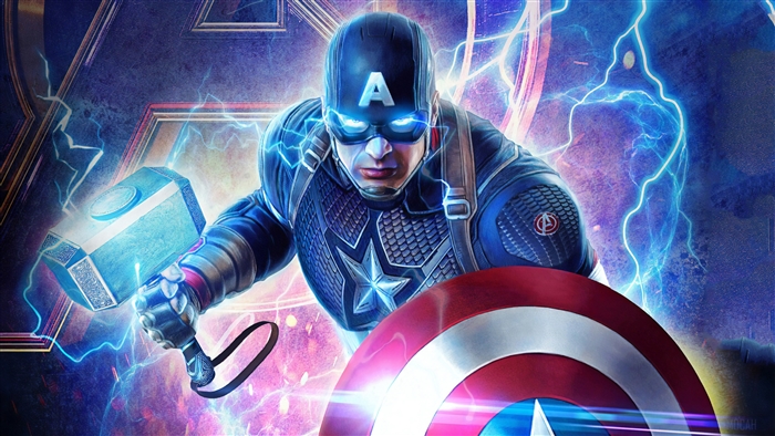 Captain America from Avengers wielding Mjolnir in Endgame 4K