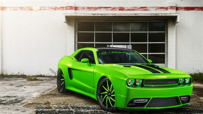 Lime green Dodge Challenger SRT8 4K