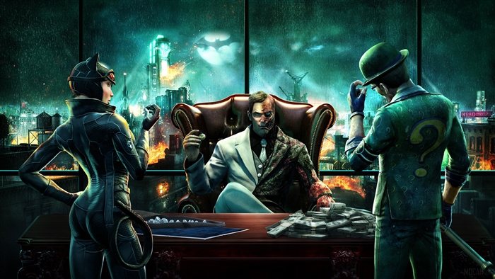 Catwoman, Two-Face, and Riddler from Batman Arkham Underworld 4K