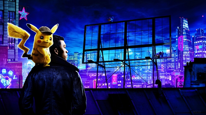 Detective Pikachu and Tim Goodman in Ryme City 4K