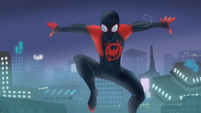 Spider-Man Miles Morales in a City at Night 4K