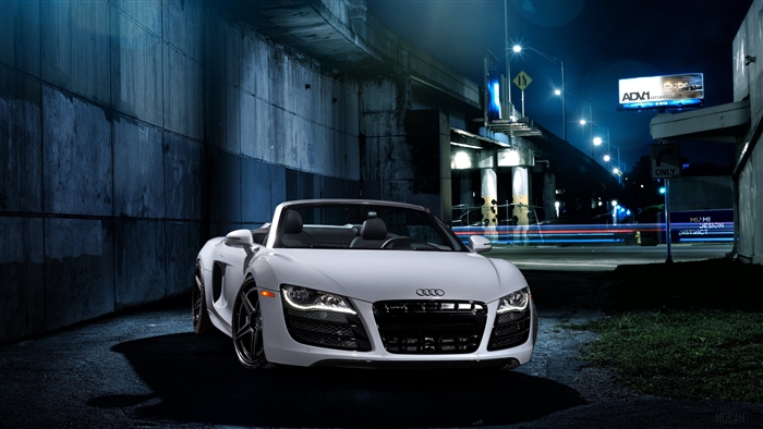 White Audi R8 Convertible at Night