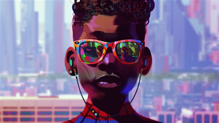 Miles Morales from Spider-Verse wearing colorful Ray-Ban sunglasses