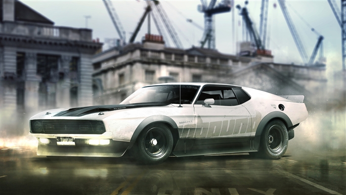 White Ford Mustang Mach 1 4K