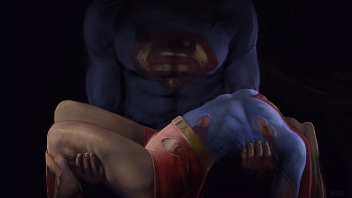Superman holding deceased Supergirl 4K