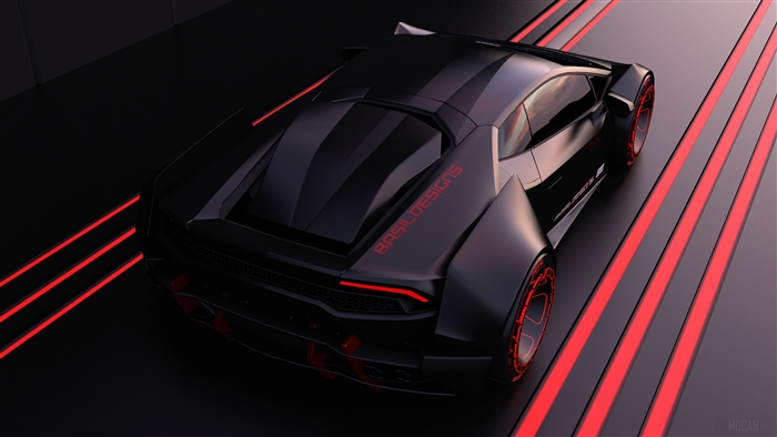 Black Lamborghini with red accents