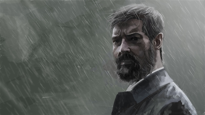 Logan from X-Men in the rain painting 4K