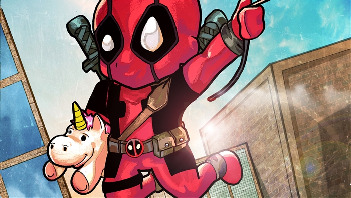 Chibi Deadpool with Unicorn 4K