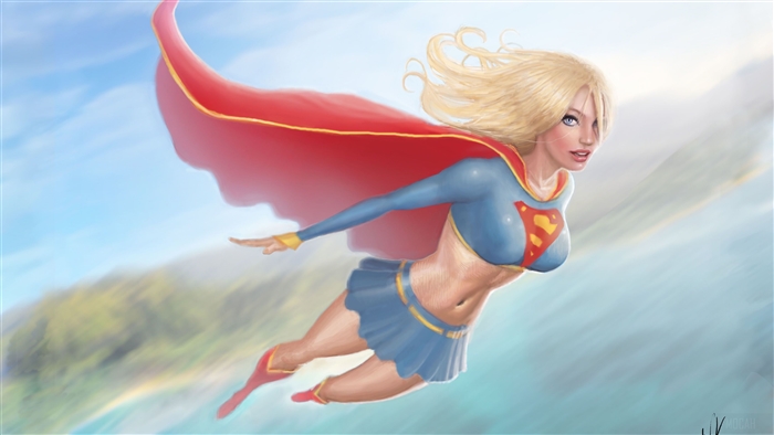 Supergirl flying in the sky 4K