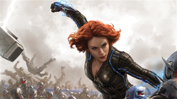 Black Widow Fighting Ultron Bots 4K