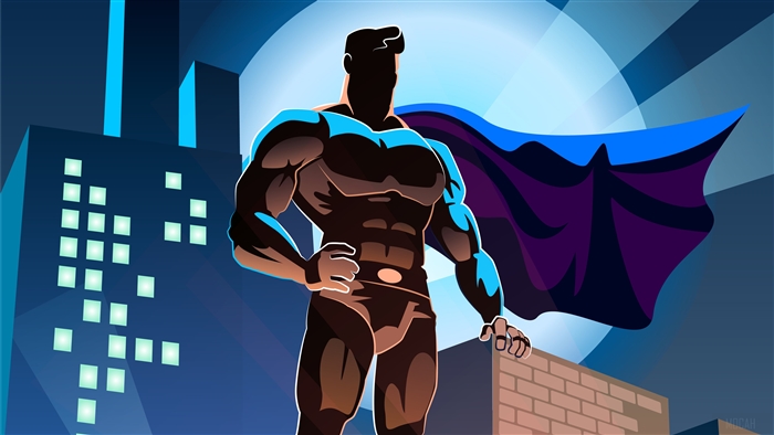 Superhero standing in a city at night 4K