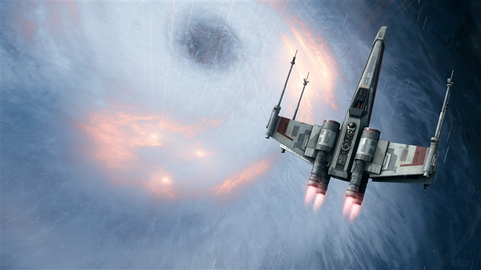 Star Wars Battlefront 2 X-wing fighter in storm