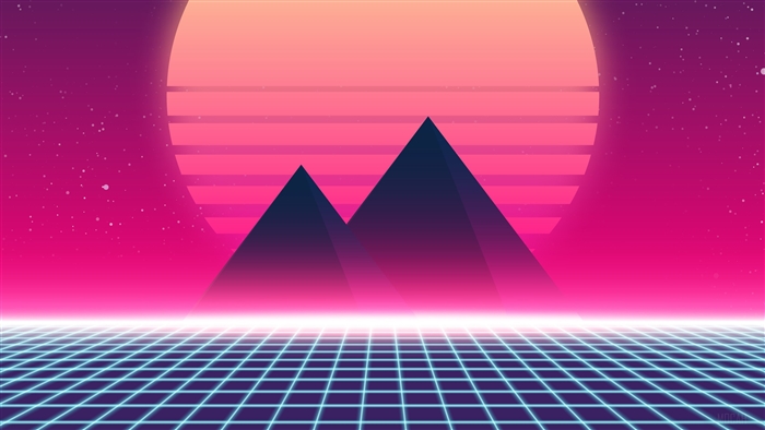 Retrowave Mountains and Grid Landscape 4K