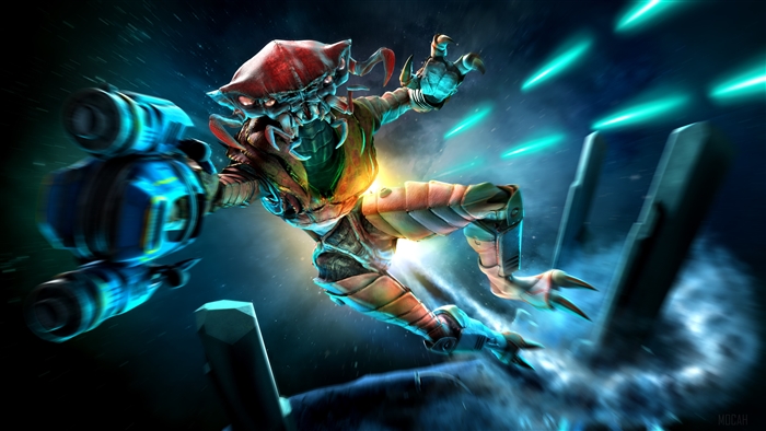 Alien warrior with weapon in Space Junkies 4K
