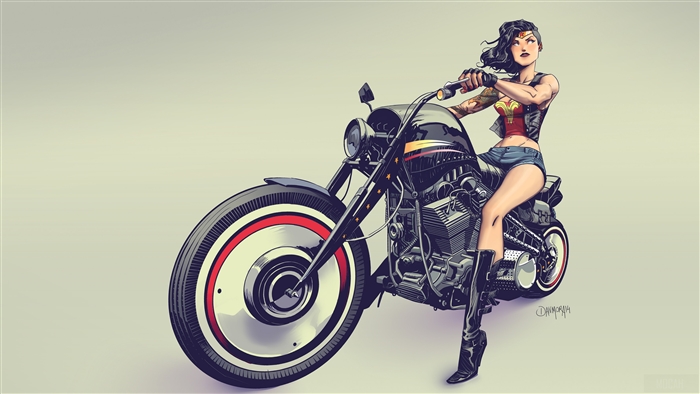 Wonder Woman on a motorcycle