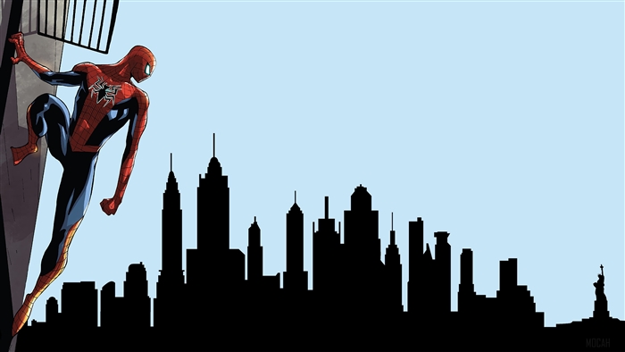 Spider-Man overlooking a city skyline