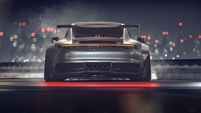 Porsche 911 GT3 Rear View with City Lights 4K