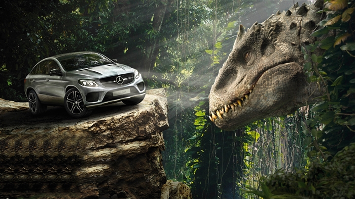 Mercedes-Benz GLE Coupe with Dinosaur in Jungle 4K