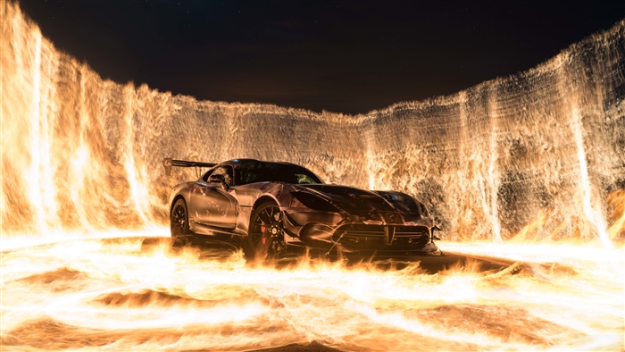 Sports Car Surrounded by Fire