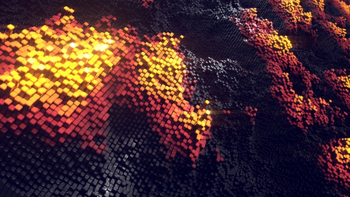 3D Abstract Cubes with Glowing Orange and Red Hues