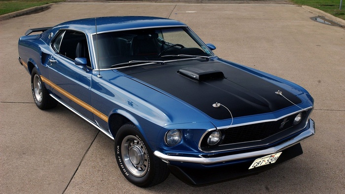 Blue 1969 Ford Mustang Mach 1 Muscle Car