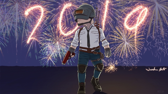 PUBG Character with 2019 Fireworks 4K