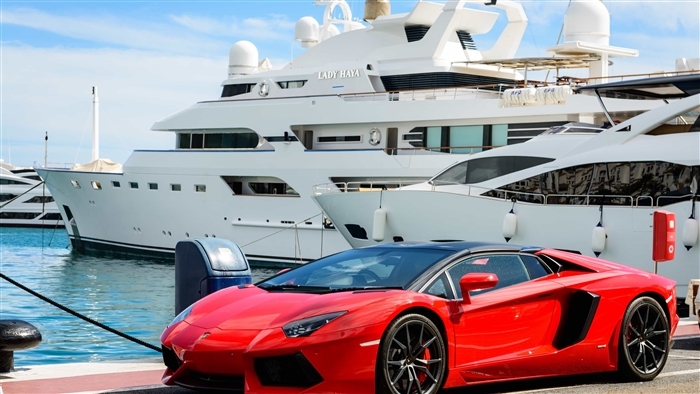 Red Lamborghini Aventador and Yachts