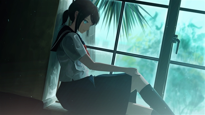 Anime Girl in School Uniform by Window