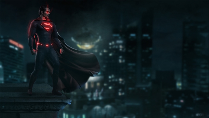 Superman from DC Comics in black suit with red accents