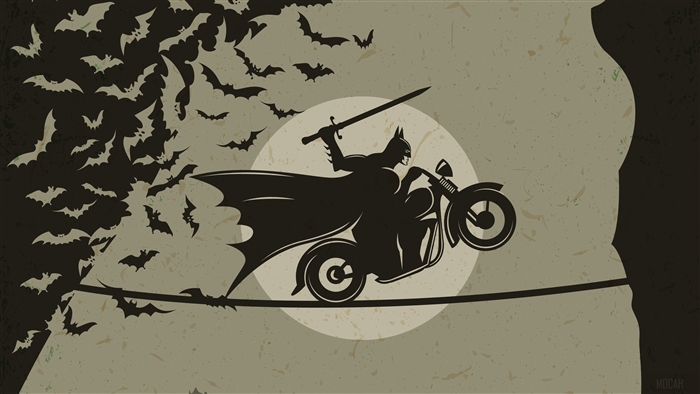 Batman on a Motorcycle with Bats and Sword