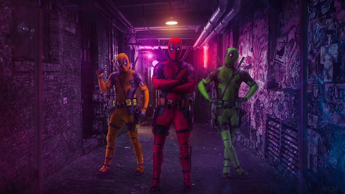 Three Deadpools in a Graffiti Alley 4K