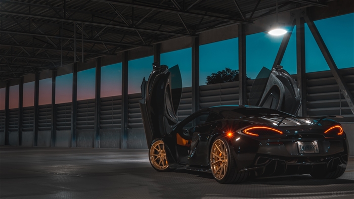 Black McLaren with Gold Wheels in a Garage 4K