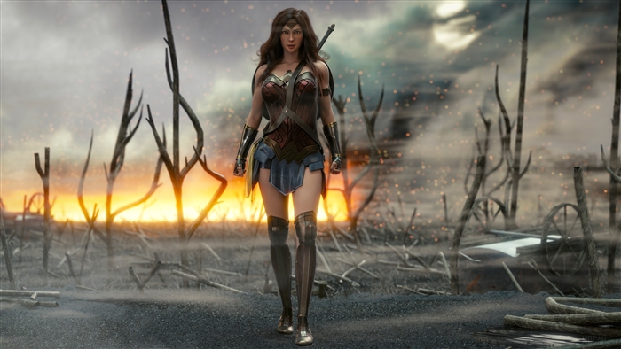 4K Wonder Woman in a desolate landscape