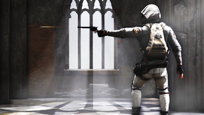 Player with gun in church 4K