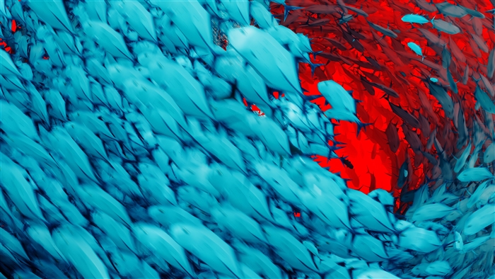 Blue and Red Abstract Fish School 4K