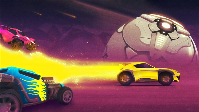 Rocket League cars with boost and large structure
