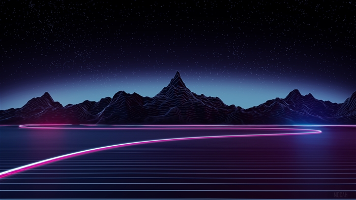 Retrowave Highway Mountains 4K