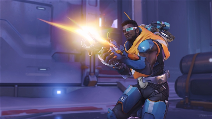 Baptiste from Overwatch firing weapon 4K