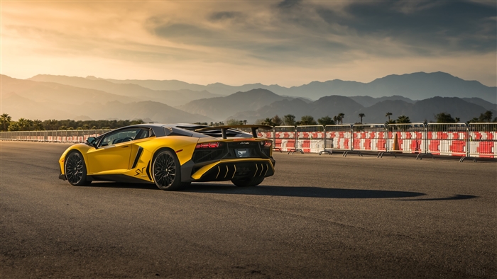 Yellow Lamborghini Aventador SV Rear 4K