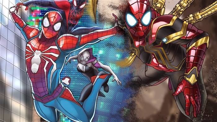 Spider-Man, Spider-Gwen, and Iron Spider from Into The Spider Verse 4K