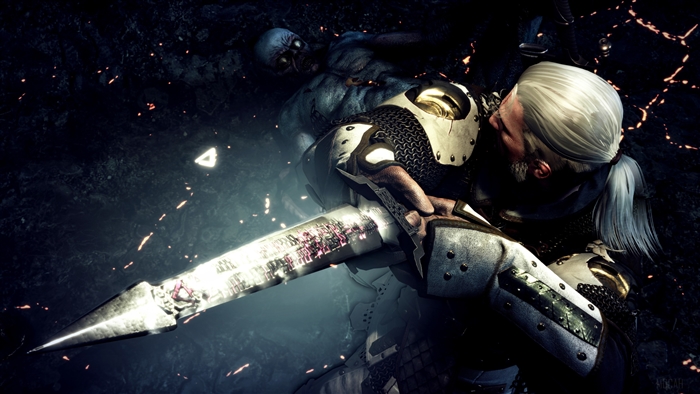 Geralt of Rivia fighting a monster in The Witcher 3 4K