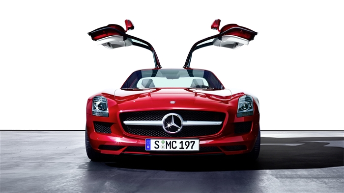 Red Mercedes Benz SLS AMG with Gullwing Doors