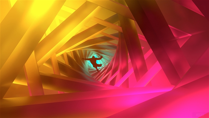 Man falling through a colorful tunnel 4K