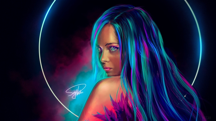 Neon Girl Digital Art
