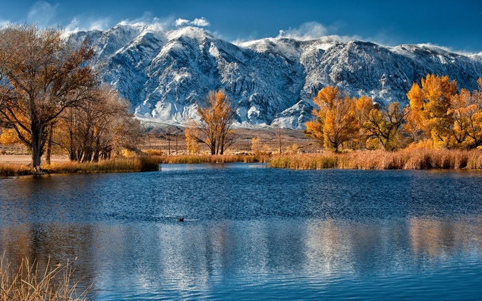 Lake and Snow-Capped Mountains in Autumn