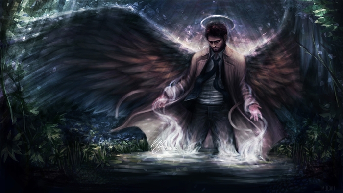 Angel with wings in a forest